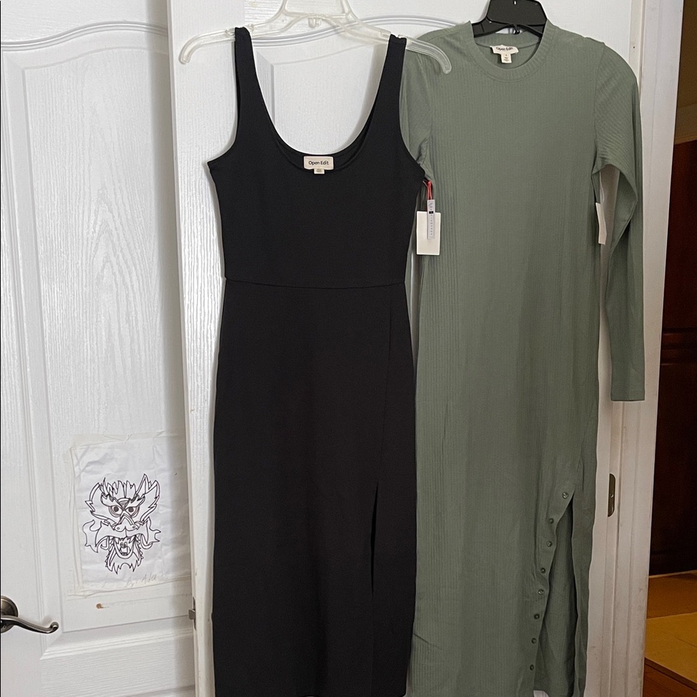 Nordstrom brand Open Edit  Black sleeveless and Green Long Sleeve Dresses size S